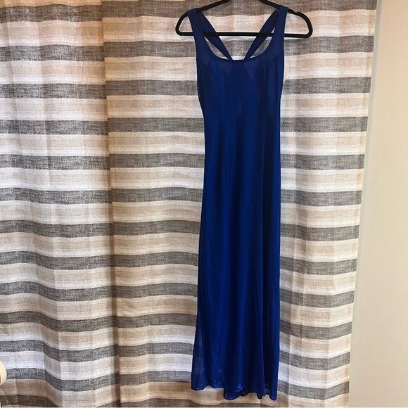 Jessica McClintock Gunn Sax Blue Shimmer Maxi Dress Size 3/4 - Picture 1 of 11